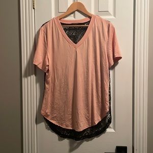 Ok SHEIN Curve pink top with black lace back, size 0XL